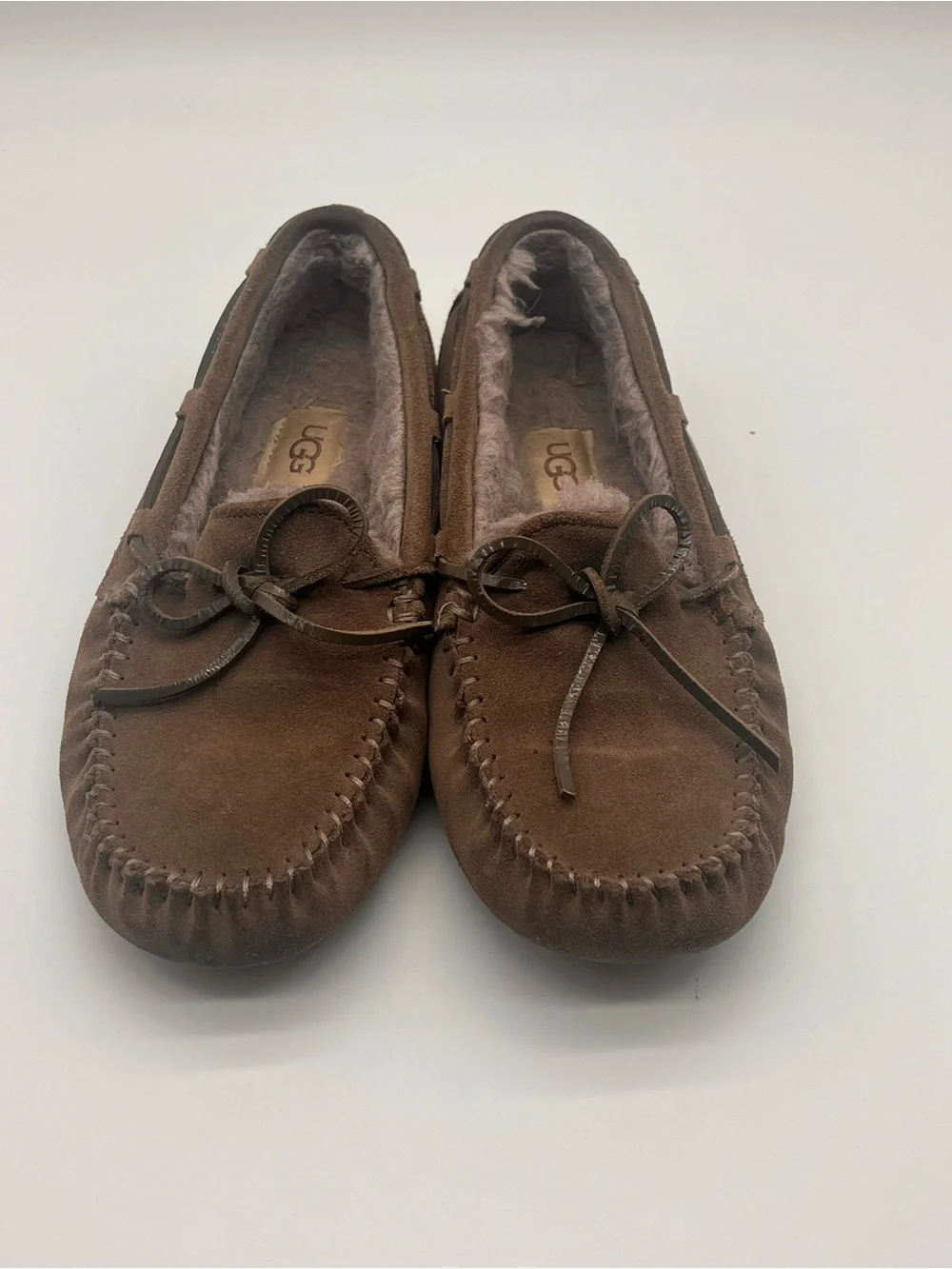 UGG Mens Brown Suede Shearling Moccasin Slip-On